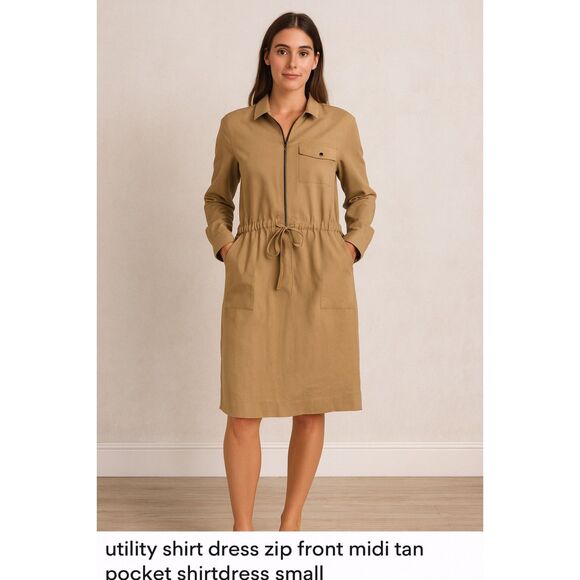 tomas maier Dresses & Skirts - Tomas Maier Long Sleeve Shirt Dress Tan Size 6 Collared PullOver Classic Capsule
